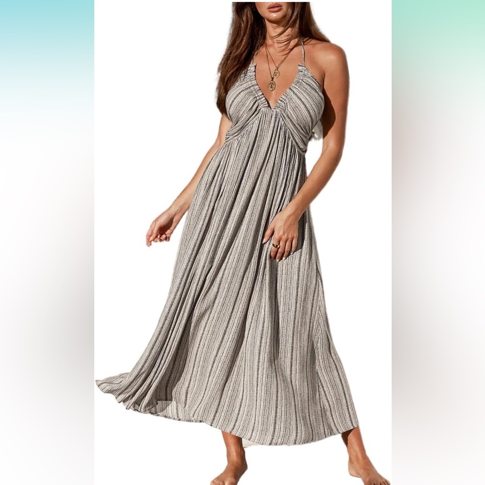 Cupshe Plunging Striped Maxi Dress